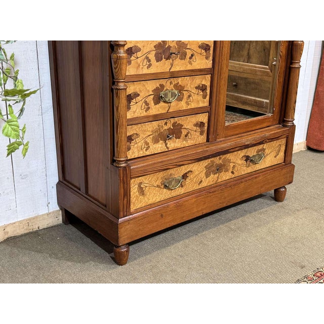 20th Century Art Nouveau Wardrobe in Pitch Pine and Speckled Maple Burl For Sale - Image 6 of 18