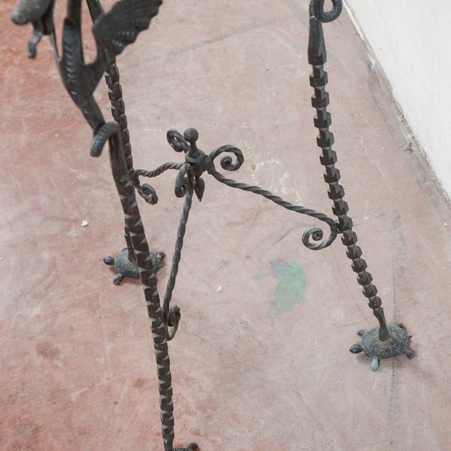 Metal Metal Perch with Turtles and Wrought Iron Grotesques For Sale - Image 7 of 9