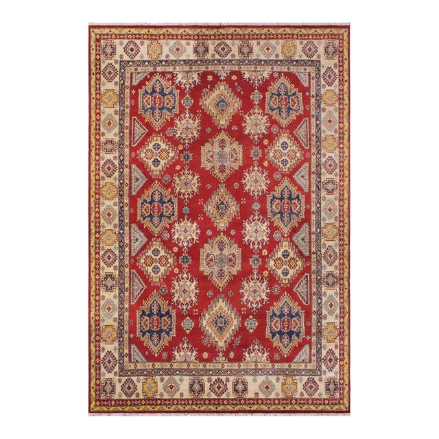 Southwestern Kazak Red/Beige Wool Rug - 9'0''x12'1'' For Sale