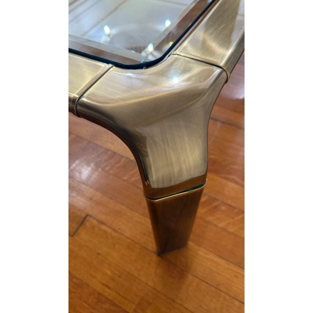 1970s Mastercraft × John Widdicomb Brass and Glass Coffee Table — 40″ Square For Sale - Image 13 of 16