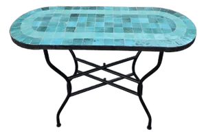 Moroccan Oval Shape Emerald Moroccan Mosaic Console Table
