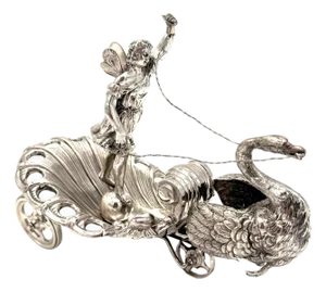 19th Century Russian Silver Figural Venus & Swan Chariot Table Ornament