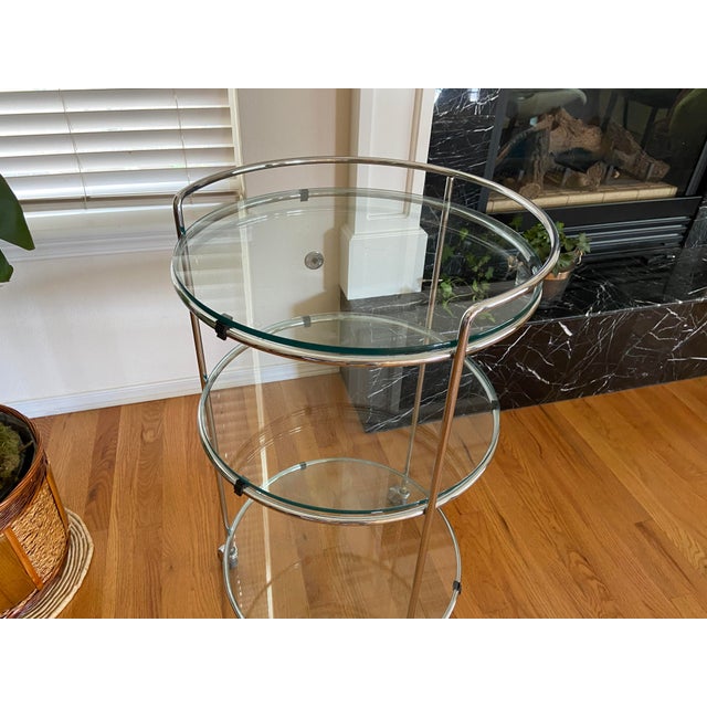 Round Chrome Bar Serving Cart With Glass Shelves For Sale - Image 4 of 12