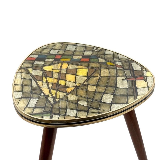 Vintage Italian Tripod Table with Mosaic Laminate Top, 1950s For Sale - Image 13 of 16