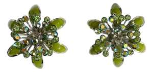 Vintage Green Enamel and Aurora Borealis Rhinestone Earrings