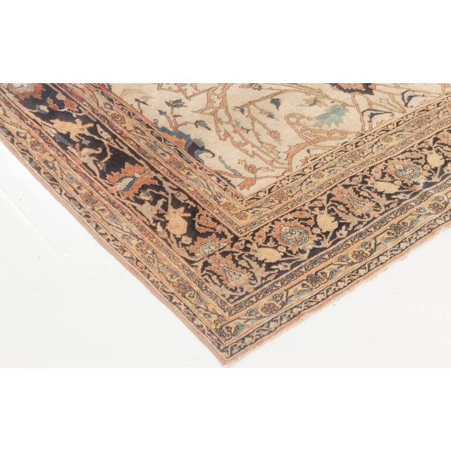 Persian 19th Century Persian Tabriz Cream, Brown, Gray and Black Handwoven Wool Rug For Sale - Image 3 of 3