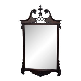 Antique 1920s Chippendale Carved Mahogany Wall Mirror Pediment Crest Mirror For Sale