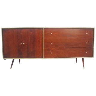 Mid-Century Walnut Credenza With Accent Brass For Sale