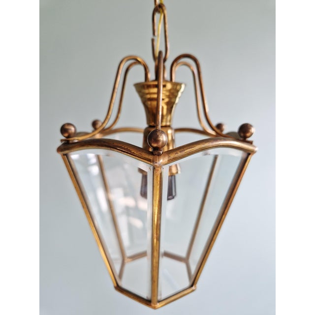 Brass and Beveled Glass Pendant Lights, 1950s-1960s, Set of 2 For Sale - Image 6 of 15
