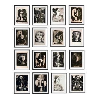 "Picasso's Female Heads" Contemporary Black and White Gallery Wall of Photographs, Framed - Set of 16 For Sale