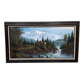 1970s Signed Mountain Landscape Oil Painting For Sale