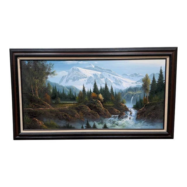 1970s Signed Mountain Landscape Oil Painting For Sale