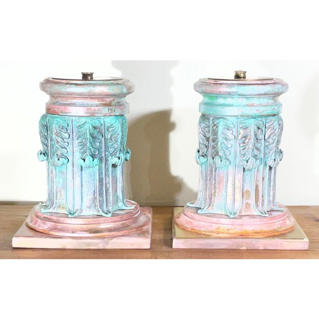 Metal Stunning Pair of Solid Copper and Bronze Architectural Column Sculptures / Bases For Sale - Image 7 of 13