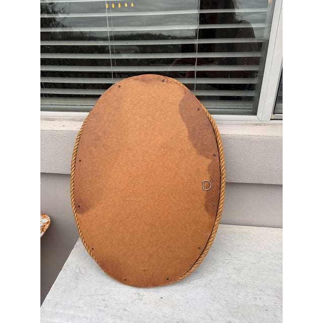 Adrien Audoux and Frida Minet Mid-Century Large Oval Rope Mirror Adrien Audoux & Frida Minet For Sale - Image 4 of 7