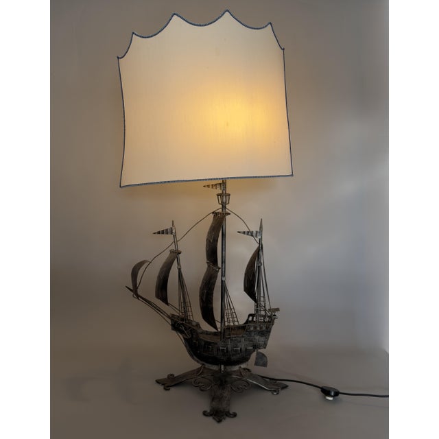 Large Sailing Ship Lamp Sculpture in Wrought Iron, 1950 For Sale - Image 5 of 18