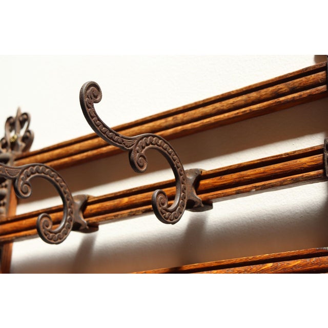 Antique Victorian Style Oak and Cast Iron Coat Rack For Sale - Image 11 of 17