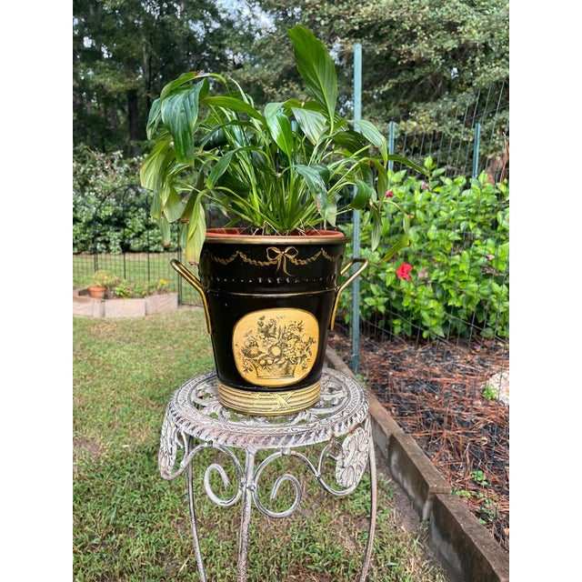 Vintage French Black and Gold Tole Cachepot For Sale - Image 12 of 12