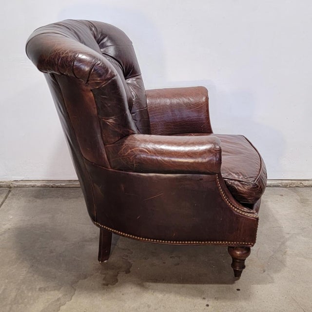 Vintage Tufted Chesterfield Leather Cigar Lounge Chair by Century for