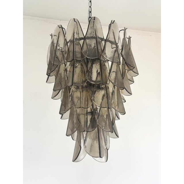 Mid-Century Modern Contemporary Smoked-Fumè “Rondini” Murano Glass Cascade Chandelier For Sale - Image 3 of 9