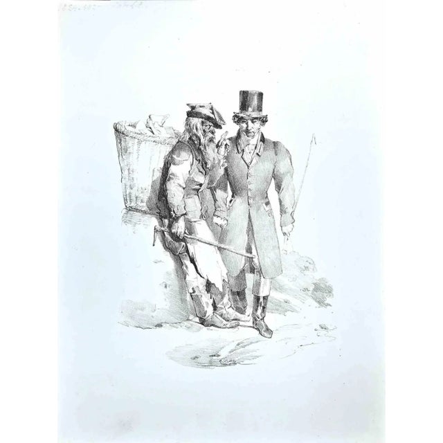 The gentleman and the Wayfarer is an Original Etching realized by an artist of late 19th century. The artwork is in very...