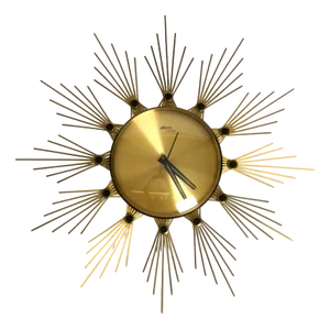 Sunburst Wall Clock in Brass from Atlanta, 1950s