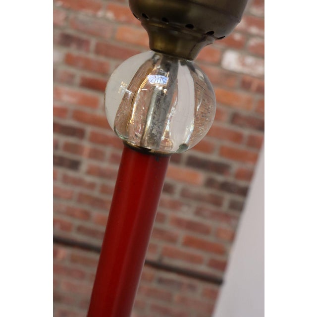 Art Deco Red Painted Metal, Glass and Brass Torchiere Floor Lamp For Sale - Image 15 of 18