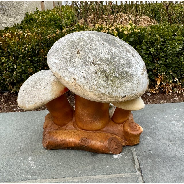 Cast Stone Mushroom Toadstool Garden Sculpture With Frog For Sale - Image 4 of 12