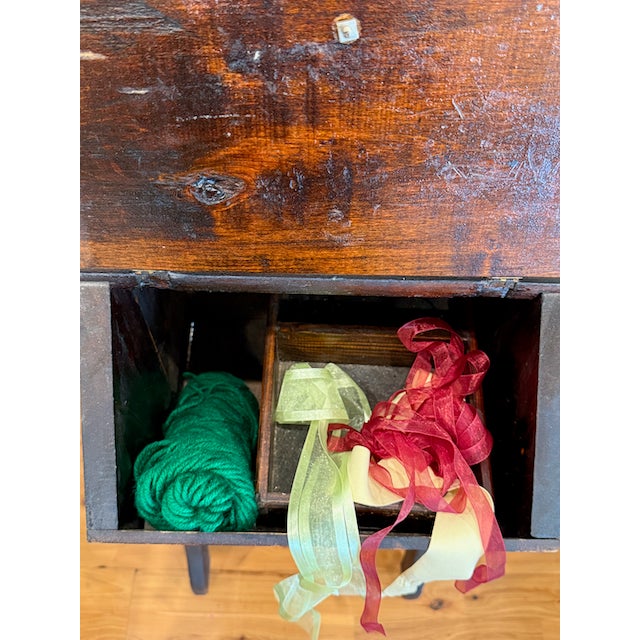 Early 20th Century Antique Primitive Sewing Cabinet – Slant-Lid Yarn & Thread Box on Stand For Sale - Image 5 of 12