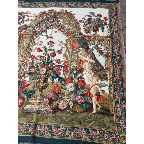 Elegant French tapestry from the late 20th century or early 21th century, woven on the jacquard looms in the traditional...