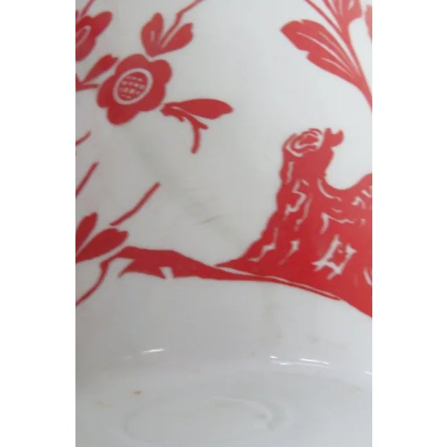 Anchor Hocking Red Birds Cherry Blossoms Milk Glass Vases a Pair For Sale - Image 10 of 11