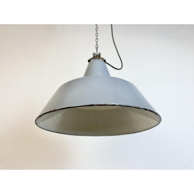 Industrial Grey Enamel Factory Pendant Lamp, 1960s For Sale - Image 10 of 18