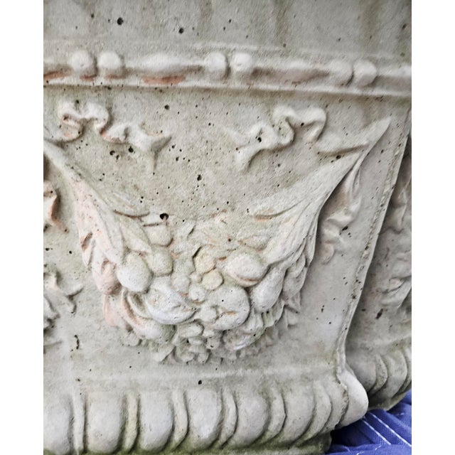 French Neoclassical Style: Pair of Cast Stone Garden Planters For Sale - Image 11 of 13