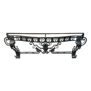 Early 20th Century Art Deco Ornate Wrought Iron Console Table For Sale