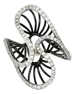 Diamonds Double Fancy 18k White Gold Curved Top Ring, Size 6.75