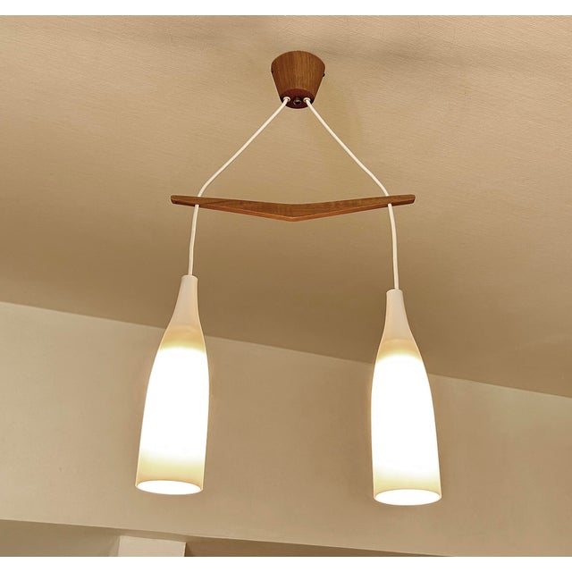 Scandinavian Pendant Light in Teak and Glass, 1960s For Sale - Image 6 of 15