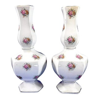 Vintage Pair of Vases Roses England Stoke on Trent Staffordshire For Sale