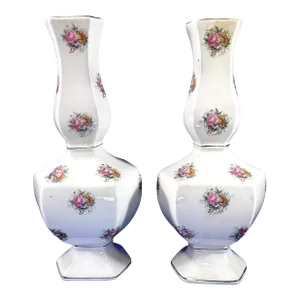Vintage Pair of Vases Roses England Stoke on Trent Staffordshire