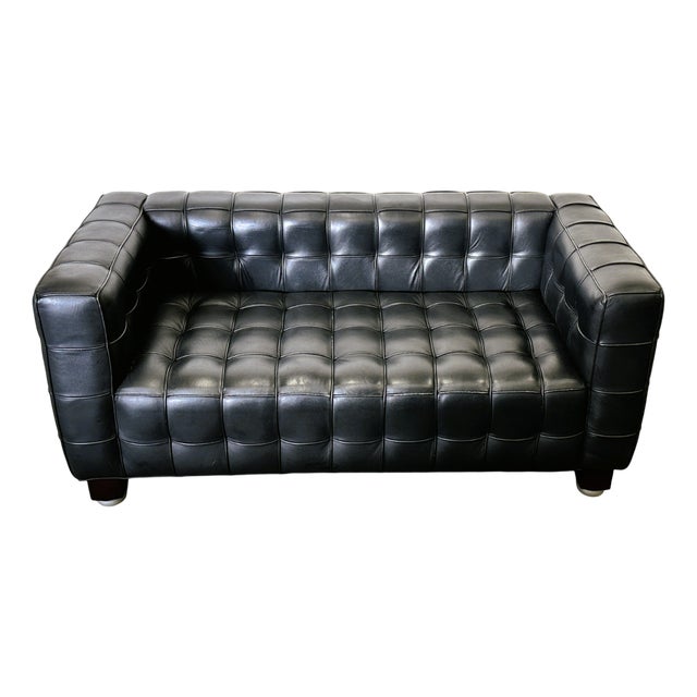Vintage Austtian Kubus Sofa in Black Leather by Josef Hoffmann for Wittmann, 1980s For Sale