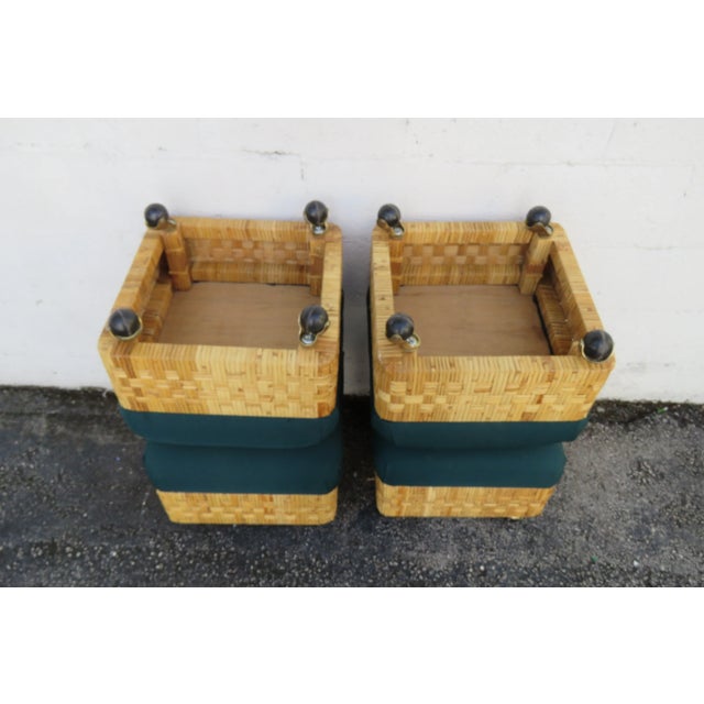 Wood Dimpos Hollywood Regency Bamboo Glass Top Coffee Table and 4 Nesting Stools 6116 For Sale - Image 7 of 18