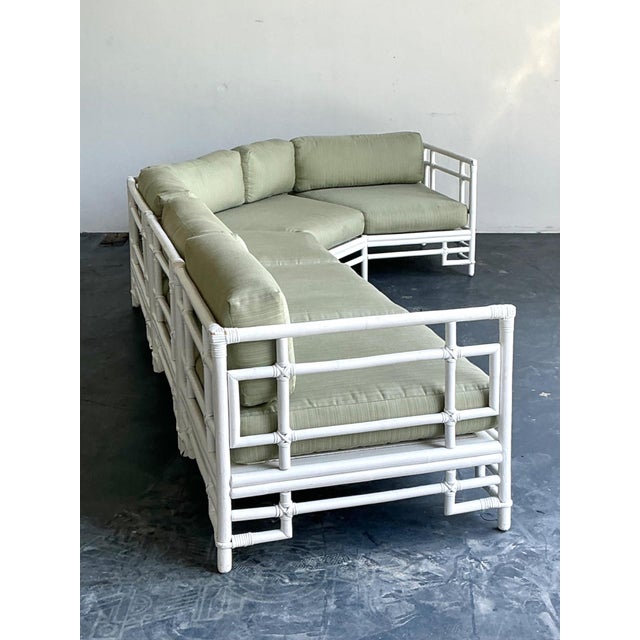 Vintage Rattan and Fabric Sectional Sofa After Ficks Reed For Sale - Image 10 of 18