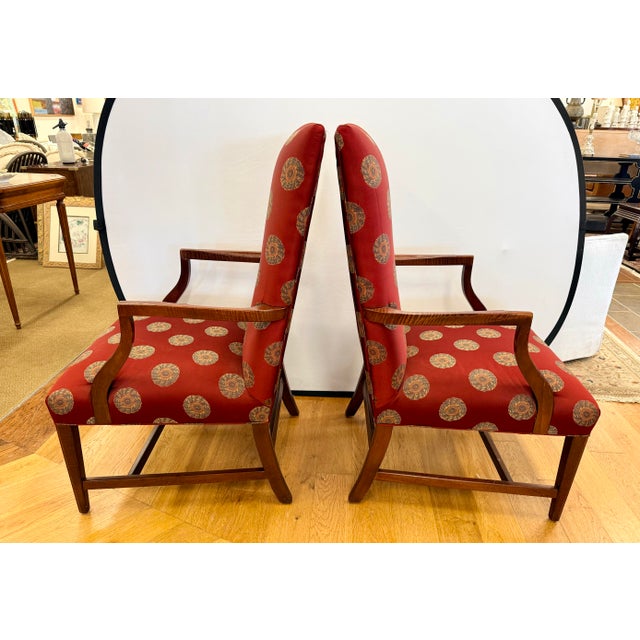 Ethan Allen Pair of Ethan Allen Red Upholstered Arm Chairs For Sale - Image 4 of 7