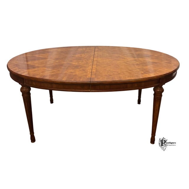 Vintage Drexel Heritage Laurette Collection French Provincial Style Mahogany Parquet Extension Dining Table For Sale - Image 11 of 12
