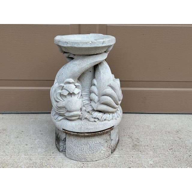Gray Vintage Neoclassical Cast Stone Triple Dolphin Garden Pedestal For Sale - Image 8 of 11