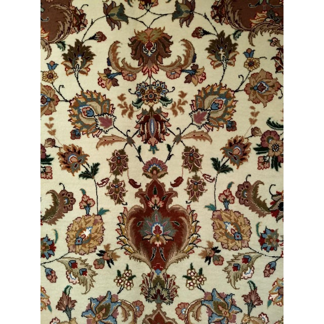 Fine Persian Tabriz Shirfar Rug, Hand-Knotted Wool & Silk, Floral Pattern, Ivory & Chocolate, 7x10 For Sale - Image 16 of 18
