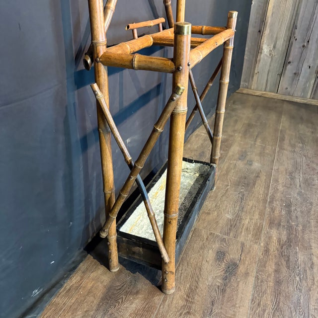 Antique Burnt Bamboo Hall Tree Coat Rack Umbrella Stand and Hat Rack For Sale - Image 4 of 8