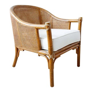 McGuire Organic Modern Caned Rattan Barrel Chair For Sale