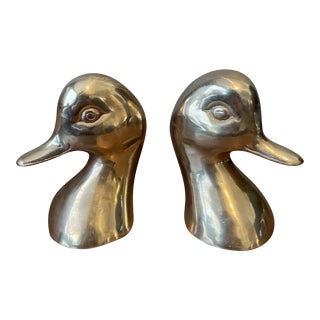 1980s Solid Brass Duck Bookends - a Pair For Sale