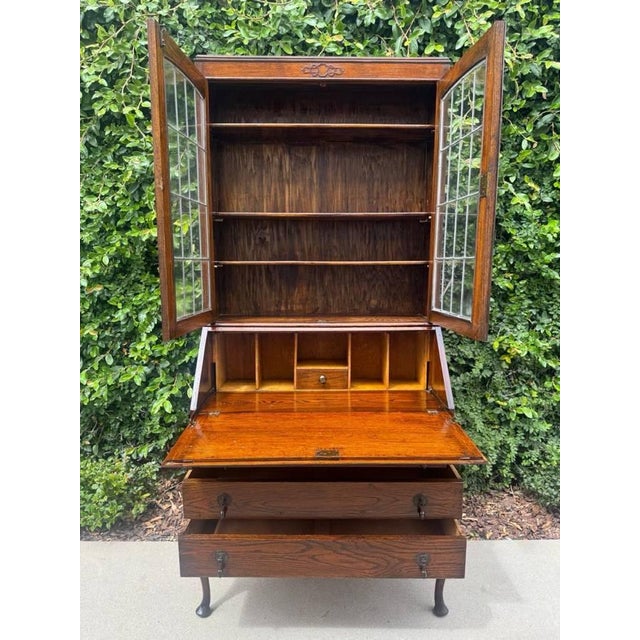 Traditional Vintage Uk Imported Edwardian Style Bureau Bookcase/Secretary Desk For Sale - Image 3 of 18