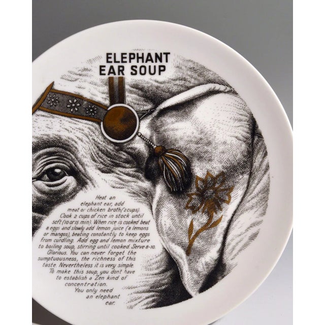 Piero Fornasetti Fornasetti Fleming Joffe Recipe Plate, Elephant Ear Soup Italy, 1967–1974 For Sale - Image 4 of 6