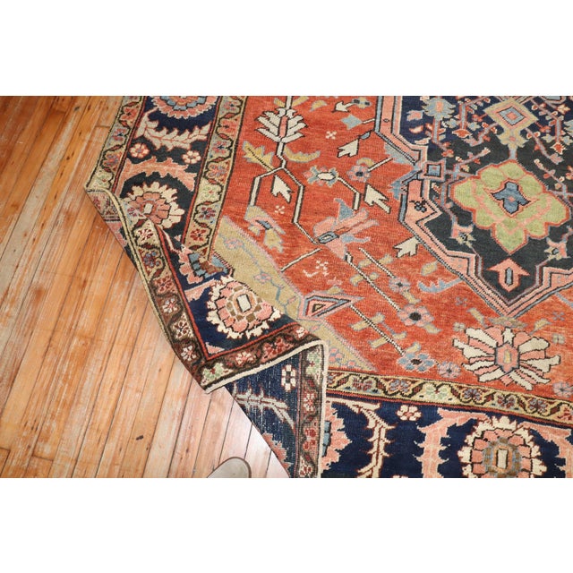 Antique Signed Heriz Large Scale Rug - 8'3" x 10'10" For Sale - Image 11 of 12